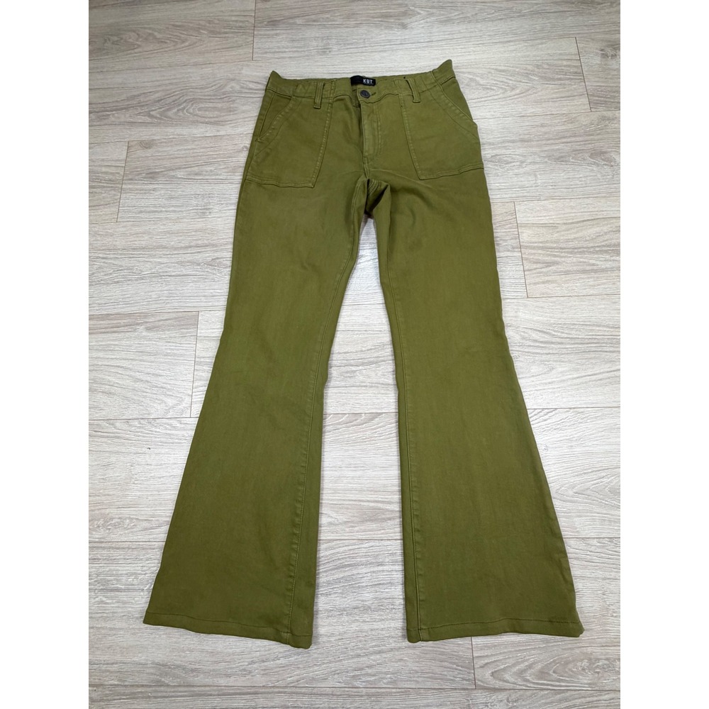 Kut from the Kloth Ana High Rise Flare Army Olive Green Utility Sz 8 KP1666MA1
